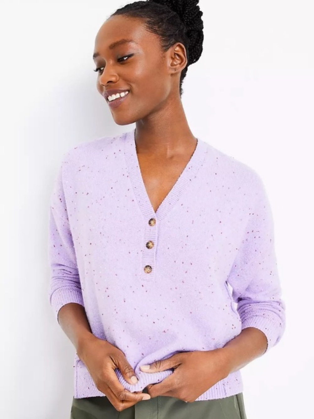 LOU & GREY Lavender Speckled Henley Sweater